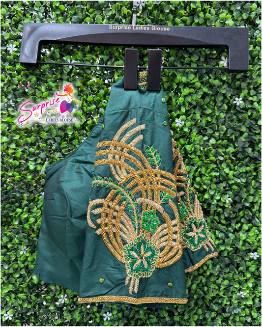 Designer handwork Ari work blouse Green color