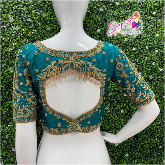 Designer handwork Ari work blouse Blue color