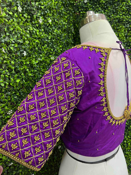 Handwork designer Ari work blouse purple color