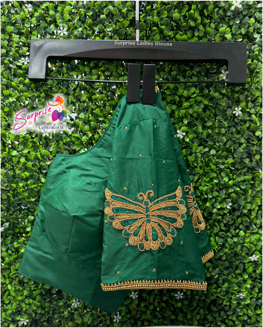 Designer handwork Ari work blouse Green color