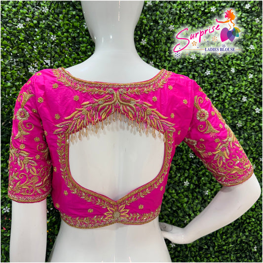 Handwork designer Ari work Readymade Blouse  Pink color