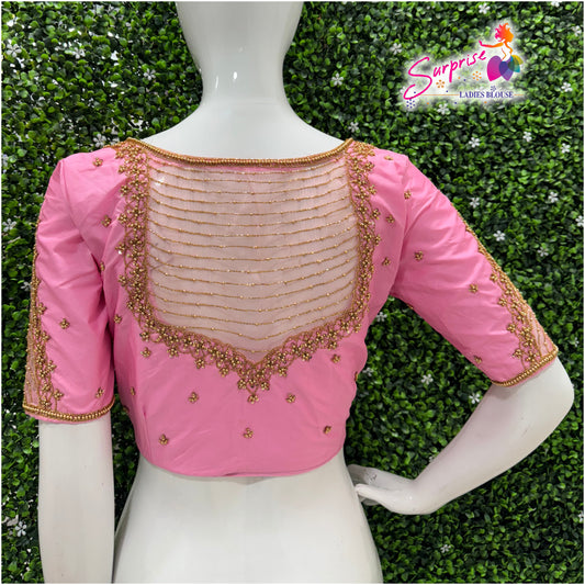 Designer handwork Ari work blouse Baby Pink color