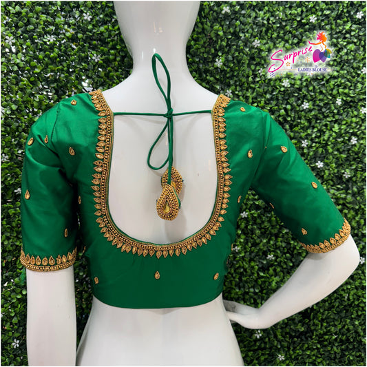 Designer handwork Ari work blouse green color
