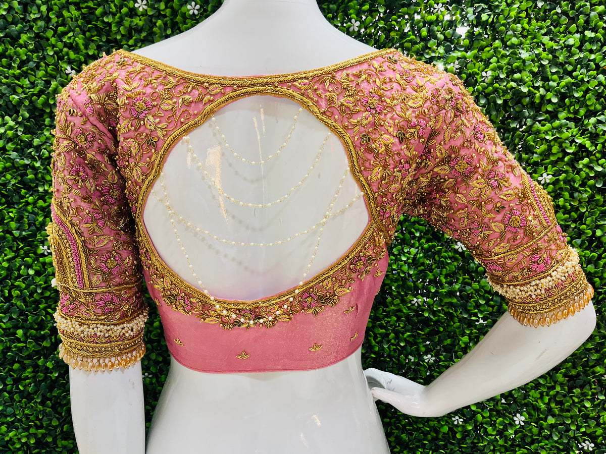 Bridal Handwork blouse pink colour