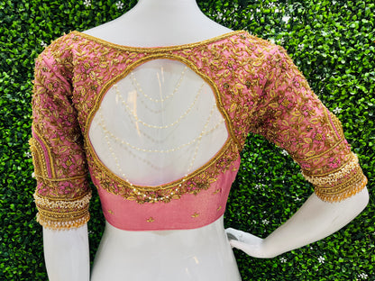 Bridal Handwork blouse pink colour