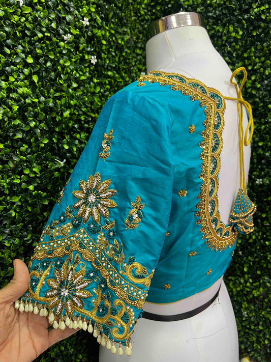 Handwork designer Ari work blouse blue color