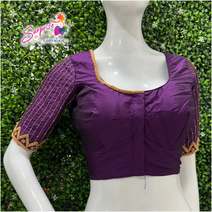 Designer handwork Ari work blouse Purple color