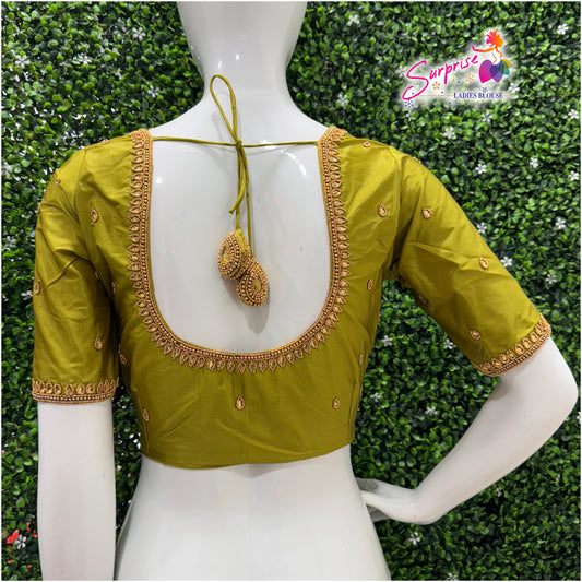 Designer handwork Ari work blouse Green color