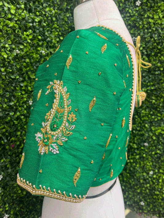 Simple Handwork Blouse Green