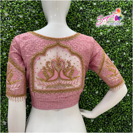 Designer handwork Ari work blouse Baby Pink color