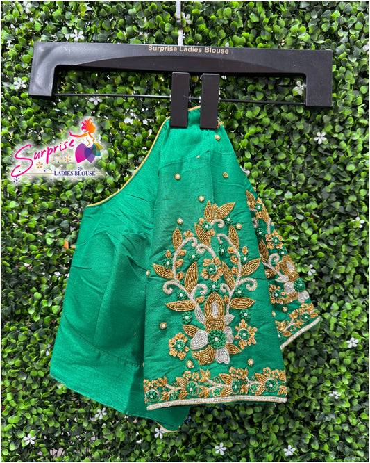 Designer handwork Ari work blouse Green color