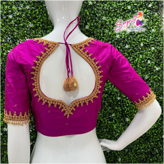Designer handwork Ari work blouse pink color
