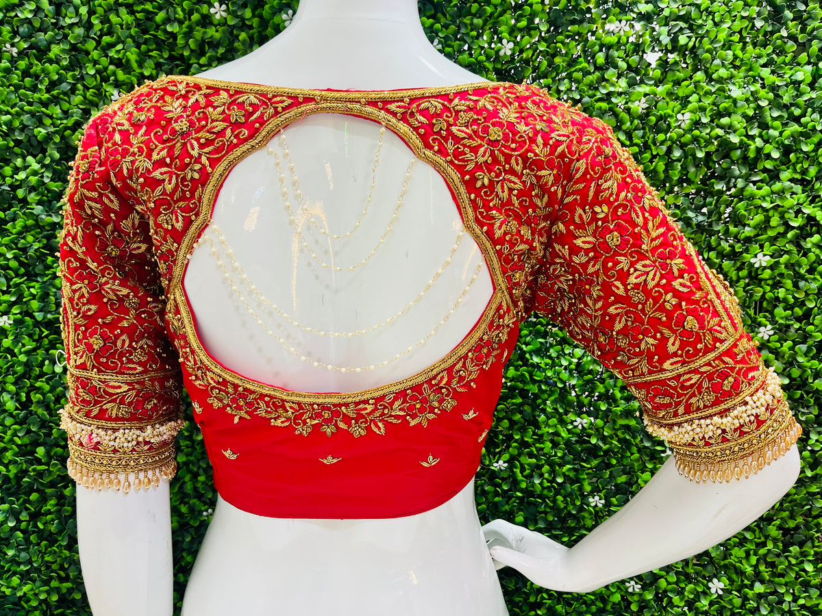 Bridal Handwork blouse Red colour