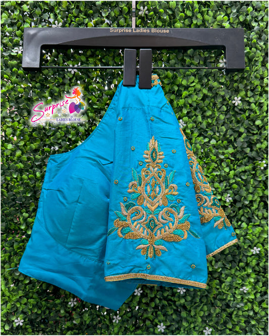 Designer handwork Ari work blouse Blue color