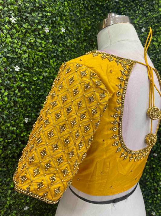 Handwork designer Ari work blouse yellow color