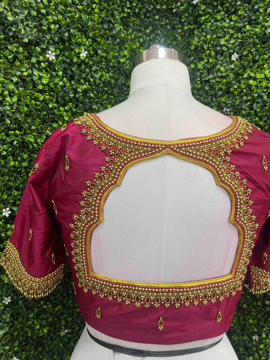 Handwork designer blouse Ari work  Maroon color maroon color