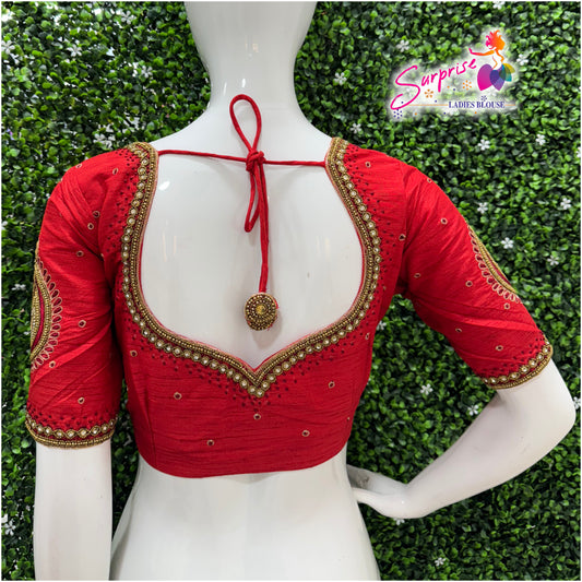 Designer handwork Ari work blouse Red color