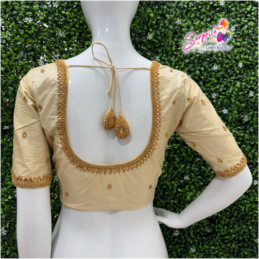 Designer handwork Ari work blouse Cream color