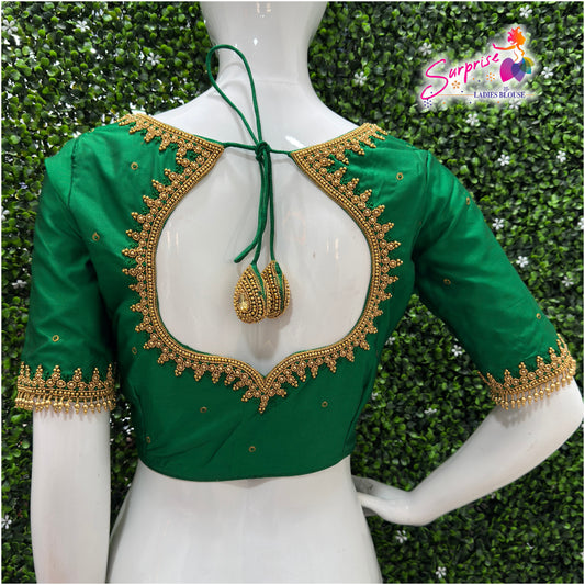 Designer handwork Ari work blouse Green color