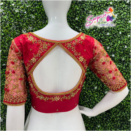 Designer handwork Ari work blouse Red color