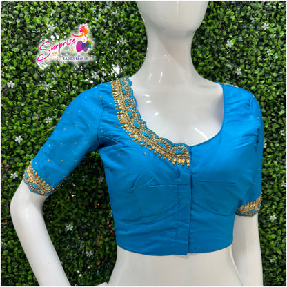 Designer handwork Ari work blouse Blue color