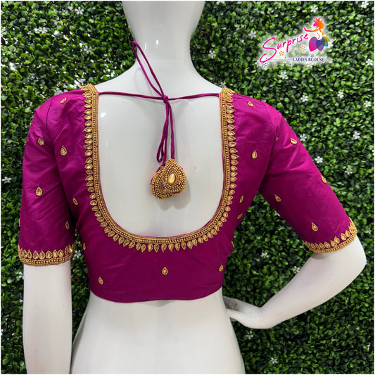 Designer handwork Ari work blouse Pink color