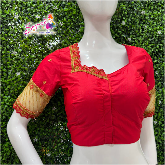 Designer handwork Ari work blouse red color