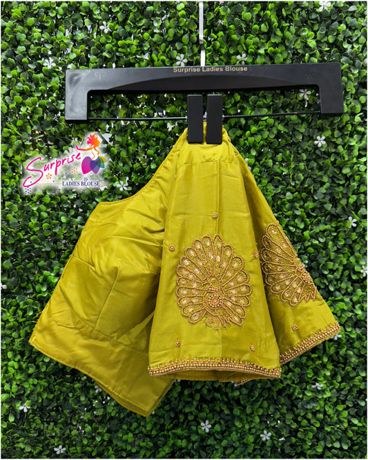 Designer handwork Ari work blouse Green color