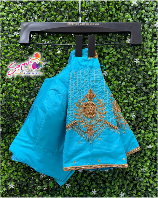 Designer handwork Ari work blouse Blue color