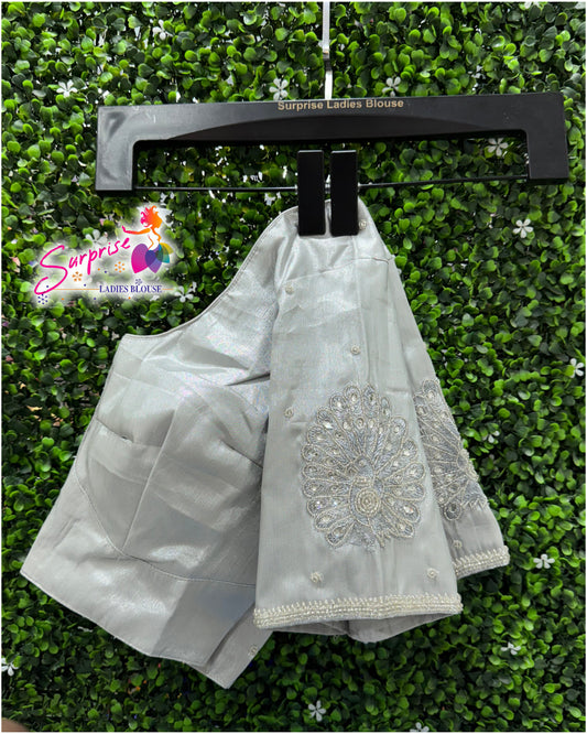 Designer handwork Ari work blouse Silver color