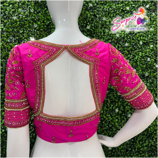Handwork designer Ari work Readymade Blouse  Pink color