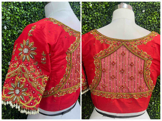 Handwork designer Ari work blouse Red color