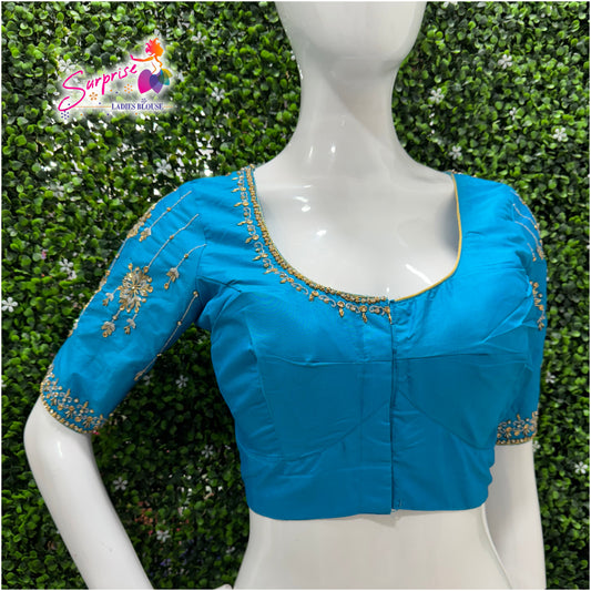 Designer handwork Ari work blouse Blue color