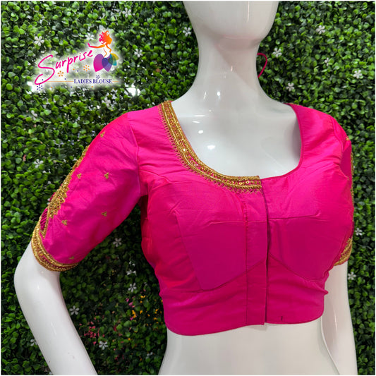 Handwork designer Ari work Readymade Blouse  Pink color