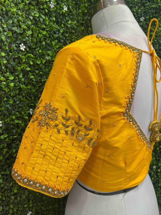 Handwork designer Ari work blouse yellow color