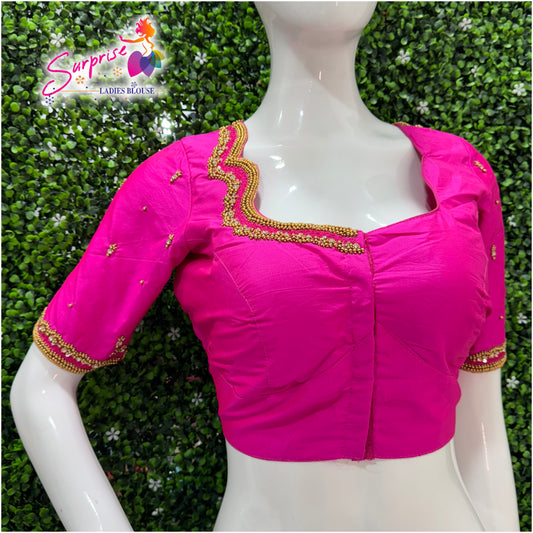 Handwork designer Ari work Readymade Blouse  Pink color