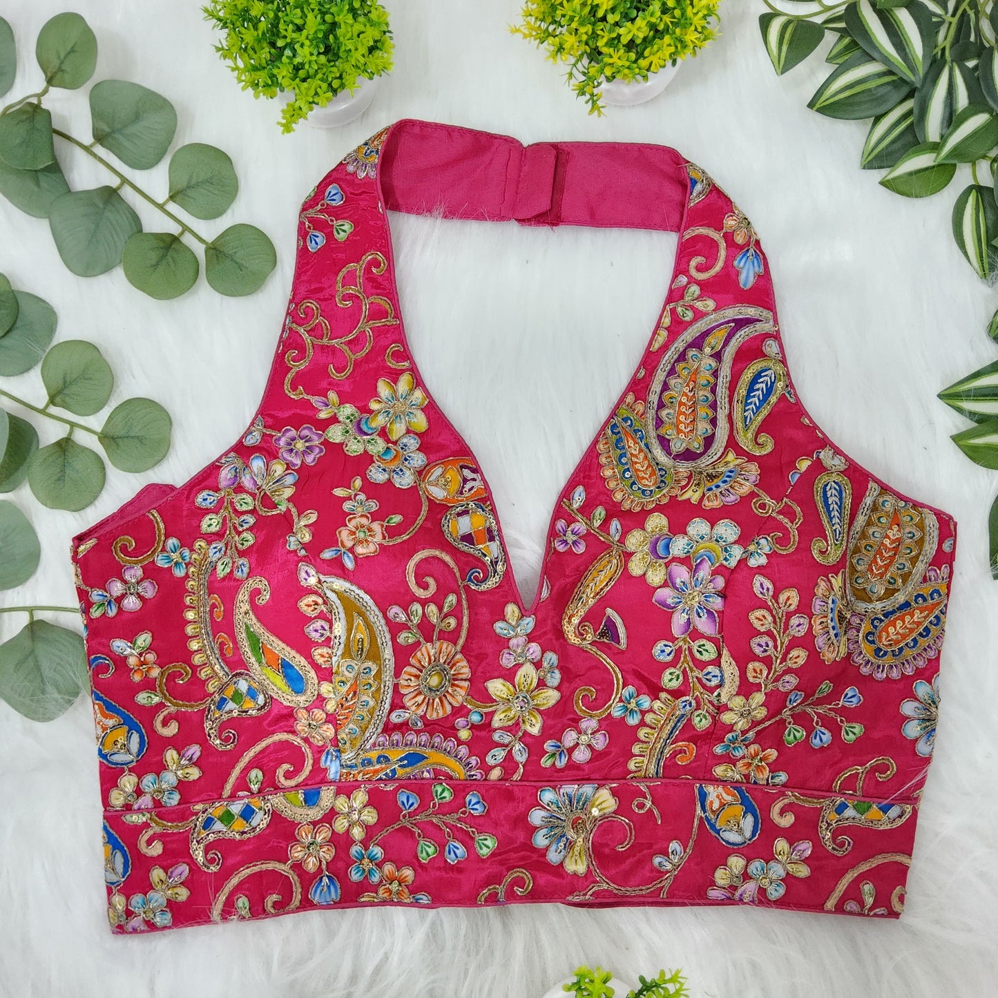 Multicolour alter neck blouse
