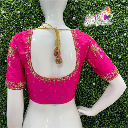 Handwork designer Ari work Readymade Blouse  Pink color