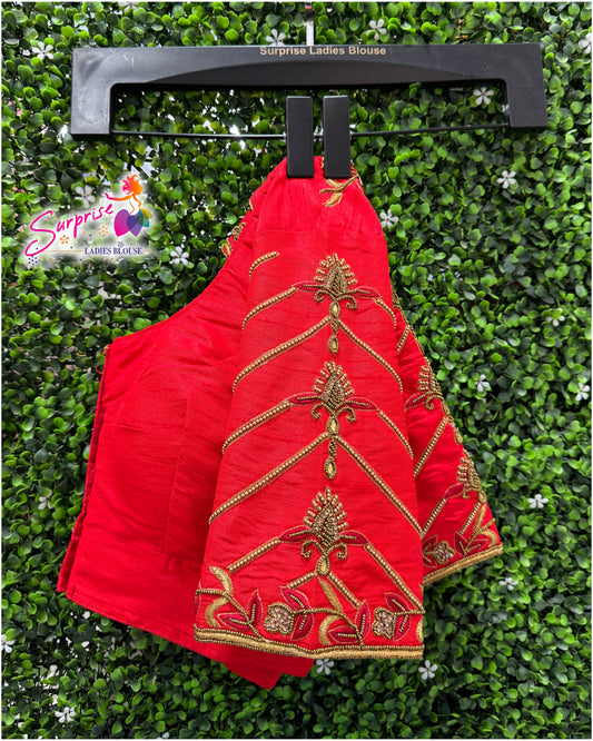 Designer handwork Ari work blouse Red color