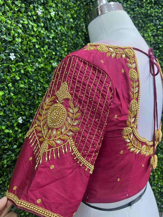 Handwork designer blouse Ari work  Maroon color