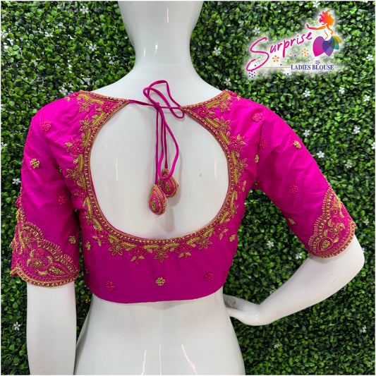 Handwork designer Ari work Readymade Blouse  Pink color