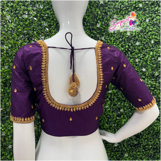 Designer handwork Ari work blouse Purple color