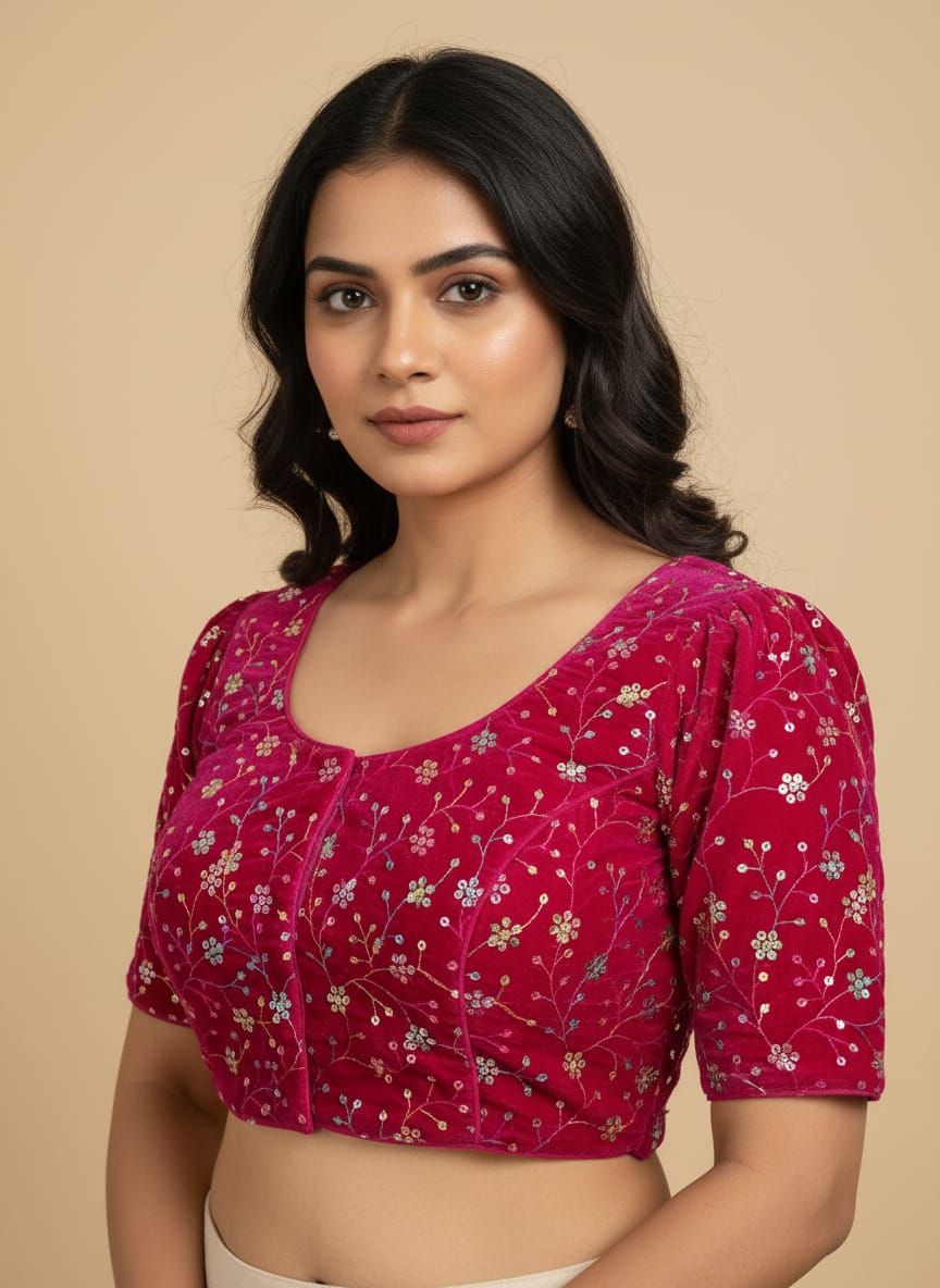 Velvet multicolour fancy blouse