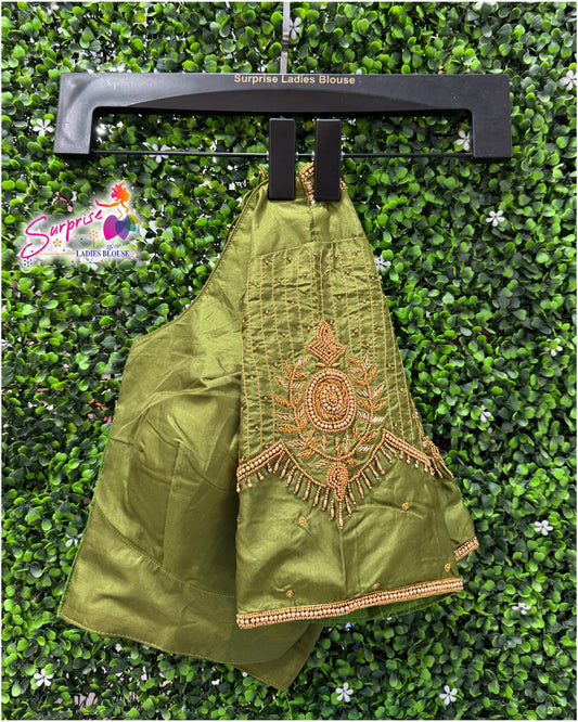 Designer handwork Ari work blouse Green color