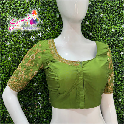 Designer handwork Ari work blouse Green color