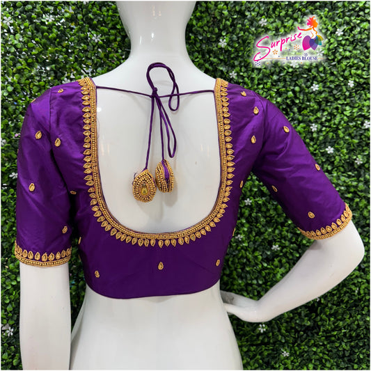 Designer handwork Ari work blouse Purple color