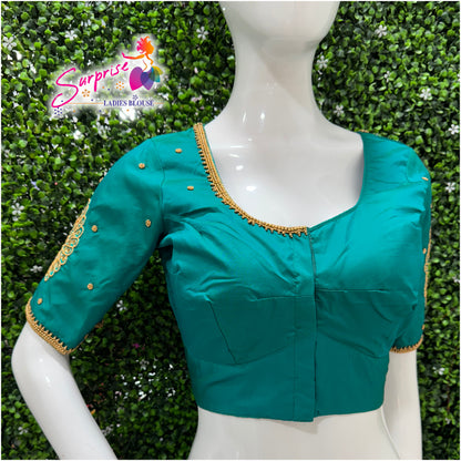 Designer handwork Ari work blouse Blue color