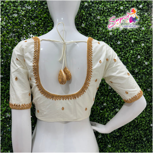 Designer handwork Ari work blouse cream / off white color