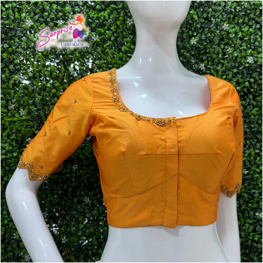 Handwork designer Ari work blouse  yellow  mustard color