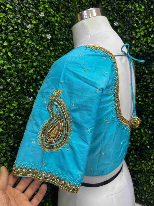 Handwork designer Ari work blouse blue color